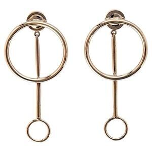 AUTH Christian Dior Gold Double Circle Drop Dangling Earrings